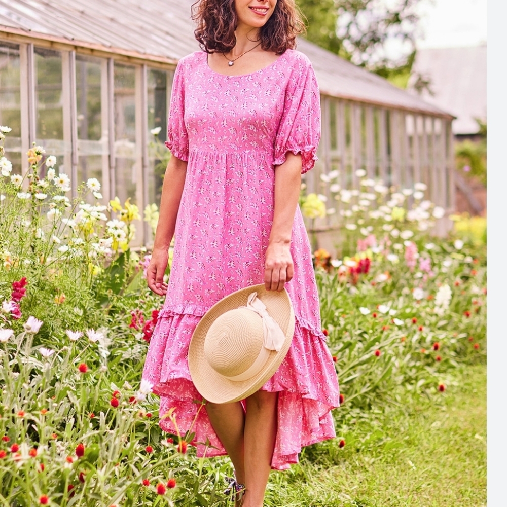 New April Cornell Frannie Hi Lo Dress Pink Floral Size Medium